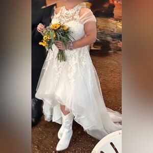 David's Bridal White High Low Dress